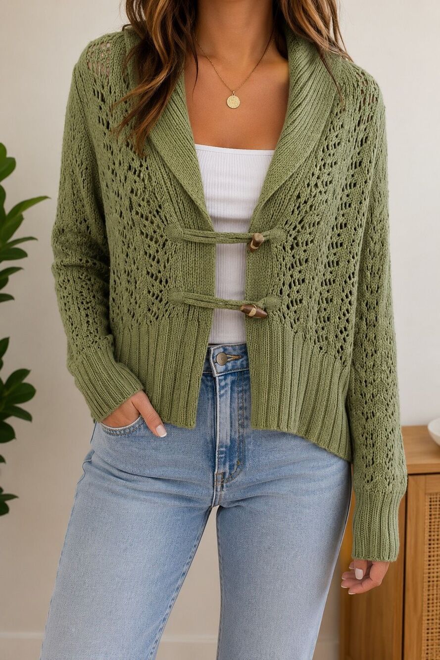 Old Navy Green Open Knit Toggle Cardigan Sweater Size M Cottagecore Boho